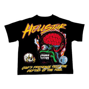 เสื้อยืดแขนสั้นสีดำสำหรับผู้ชาย ลายหัวกะโหลก พิมพ์ลายด้านหลัง คอกลม ทรงปกติ ผ้าฝ้าย 100% ไม่หด 220 กรัม สไตล์พังก์ - Product Image 1