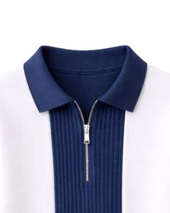 Sudadera Polo Personalizada para Hombre, Azul y Blanca, con Cierre de Cremallera de un Cuarto, Paneles Acanalados, Estilo Casual, Forro Polar, Manga Larga, Ropa Urbana - Product Image 5