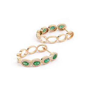 Pendientes de Aro Personalizados con Diseño Ovalado de Esmeralda y Diamantes de Corte Redondo, Oro Amarillo Puro de 14 Quilates, Bajo MOQ - Product Image 6