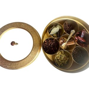 Handcrafted Brass Masala Dabba Traditional Indian Spice <b>Box</b> with Spoon - Product Image 4
