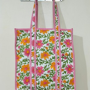 Oversized Large Quilted <b>Weekend</b> Tote <b>Bag</b> - Cotton Block Printed Overnight <b>Bag</b> Grocery Shopping Travel Handmade <b>Bags</b> For <b>Women</b> - Product Image 4