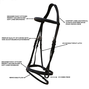 บังเหียนหนังคุณภาพสูงพรีเมียม พร้อมสายรัดจมูกแบบสแนฟเฟิลรูปเลข 8 ตกแต่งด้วยการเย็บแบบดีไซเนอร์ ทนทาน ผลิตจากสแตนเลสสตีล พร้อมสายบังเหียนแบบเว็บ - Product Image 5