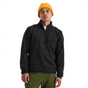 Veste polaire unisexe bleu marine à col montant et fermeture éclair, décontractée pour l'automne, respirante, couleur unie, coupe classique, poches, logo frontal - Product Image 3