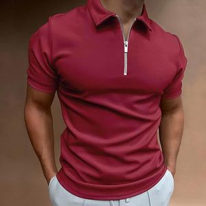Polo pour hommes à demi-zip, respirant, tricoté, uni, rouge, manches courtes, haute qualité, 100% coton, technique, vente en gros - Product Image 1