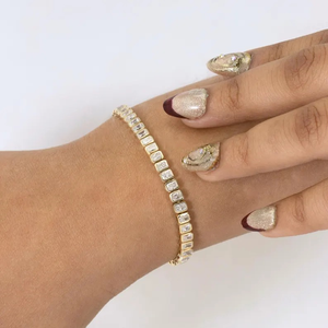Bracelet tennis plaqué or rose avec moissanite ronde sertie à griffes, classique, pour femme, cadeau de mariage, bijoux pour occasions festives - Product Image 4