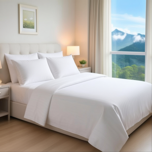 Juego de Sábanas de Percal Blanco Estilo Americano de 300 Hilos, Diseño Sólido, Incluye 4 Piezas: Sábanas Ajustables y Planas para Hogar y Hotel - Product Image 3