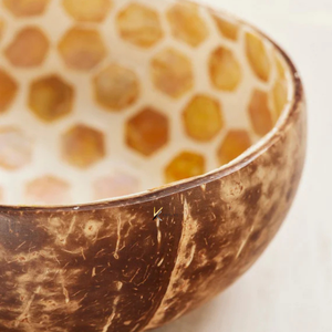 Handmade Coconut Bowl Set With Mother Of Pearl <b>Bee</b> Hive Pattern Durable, Lightweight, Safe For Food Serving, Home Decor and <b>Gift</b> - Product Image 4