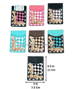 Tarjetero de Cuero Genuino con Diseño a Cuadros, Estilo Occidental, Delgado y Elegante para Mujer, Opciones Multicolor - Product Image 2