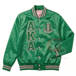 Alpha coupe-vent |   Kapa |   Blouson bomber en satin d'hiver Alpha Sorority pour femmes, lettres grecques AKA Sorority, vert, coupe courte - Product Image 1