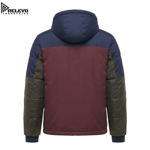 OEM <b>Men</b> Puffer <b>Jacket</b>, Navy Maroon and Olive/Dark <b>Green</b> panels Winter Hooded Warm Quilted <b>Jacket</b> with Full Zip & Pockets - Product Image 2