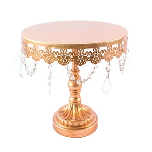 New Arrival Golden Round Metal Cake Stand with Crystal Hangings Handmade Dessert Display for showcase Wedding Birthday Party - Product Image 5