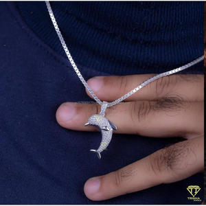 Premium Moissanite Diamond Dolphin Pendant In 925 Sterling Silver Bling Fashion Jewelry Necklace For Men Women - Product Image 5