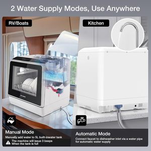 Lave-vaisselle intelligent portable de comptoir avec WiFi, réservoir d'eau de 5 L, fonction de séchage à l'air, matériau en polyester imperméable, style normcore/minimaliste - Product Image 4