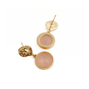ต่างหูห้อยประดับพลอยแคลเซโดนีสีชมพู ชุบทอง 18K งานแฮนด์เมด สำหรับเธอ - Product Image 2