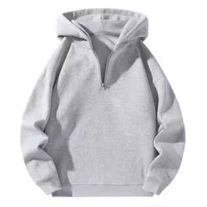 Sudadera con capucha de felpa para hombre, personalizada al por mayor, estilo Letterman, con media cremallera, sin cordón, holgada, 100% algodón tejido - Product Image 3