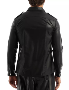 Adjustable <b>Men's</b> Leather <b>Shirts</b> Custom Design <b>Satin</b> Streetwear Solid Color Real Leather - Product Image 2