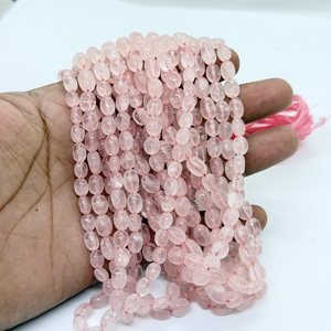Cuentas de Cuarzo Rosa Natural, Hechas a Mano, Forma Ovalada, Lisas, para Joyería, 16 Pulgadas, Venta al Por Mayor Disponible - Product Image 1