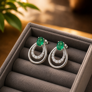 Pendientes de Piedras Preciosas Ovaladas Verdes, Pendientes de Moissanita Chapados en Oro Amarillo de 10K, Joyería con Microincrustaciones de Diamantes para Mujer - Product Image 5