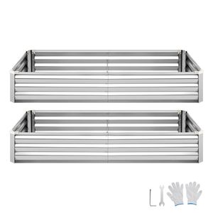 Set di 2 Fioriere Rettangolari in Metallo Zincato 6 X 3 X 1 Piedi, Kit per Aiuole Rialzate Senza Fondo, Attrezzature da Giardino per Esterni - Product Image 1