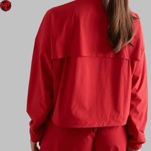 Red Women Windbreaker Shorts Set <b>Cropped</b> <b>Zip</b> <b>Up</b> Jacket and Athletic Shorts 2 Piece Sportswear Lounge Outfit - Product Image 6