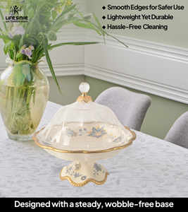 Plateau de service avec couvercle transparent en porcelaine fine, de haute qualité, aspect moderne et luxueux avec base à bords dorés - Product Image 5