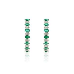 18K White Gold Designer Emerald & Diamond Chunky Drop Earrings-Trendy Gift - Product Image 3