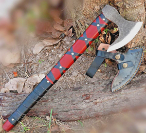 Hacha de doble hoja hecha a mano con patrón de Damasco, estilo vikingo, para supervivencia y camping, con mango de madera y hoja afilada de acero inoxidable. - Product Image 5