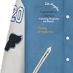 Chaqueta de Béisbol Letterman Azul de Lana con Mangas de Cuero Blanco y Parche de Chenille, Estilo Bomber de Moda Urbana, Venta al por Mayor - Product Image 3