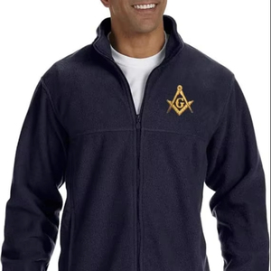 Veste polaire zippée pour homme, brodée de croix et de compas, style maçonnique, en tissu polaire polyester. - Product Image 1