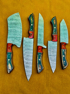 Coffret de 5 couteaux de chef LEGACY BLADES en acier Damas, manche en bois fait main, 67 couches, durable, éco-responsable, tranchant, à lame droite - Product Image 6