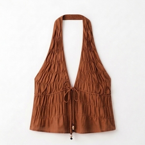 Débardeur halter tissé sur mesure, dos lacé et ajouré, décontracté pour l'été, respirant pour femme, hauts d'été - Product Image 1