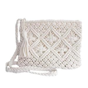 Bolso de Mano de Macramé de Algodón Hecho a Mano para Mujer, Bolso de Hombro Tejido, Diseño Calado, Bolso de Playa, Elegante Bolso de Compras Blanco - Product Image 1