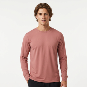 T-shirt à manches longues pour homme, coupe ajustée, couleur unie, col rond, tricoté en coton, vêtement décontracté, respirant, anti-rides, séchage rapide, écologique - Product Image 6