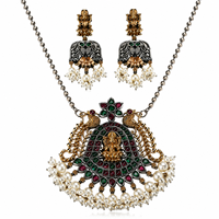 Fournisseur en gros : Parure de bijoux de mariée en zircon bicolore style bohème, collier pendentif déesse et boucles d'oreilles, pour fiançailles et mariage