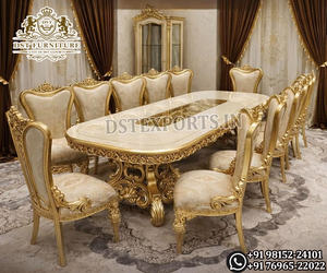 Ensemble de table à manger de style palais ultra-luxe, finition dorée sculptée à la main, best-seller, design haut de gamme, 8 places, meubles de salle à manger en bois - Product Image 4