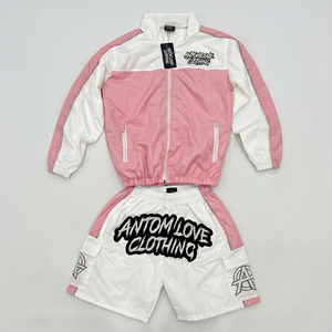 Custom Men's Hooded Two-Piece Windbreaker Short Jacket <b>Set</b> 100% Cotton Casual Streetwear Embroidery Solid Contrast Color - Product Image 1