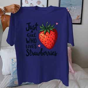Juste une fille qui aime les fraises T-shirt décontracté pour femme Imprimé 100% coton Tissu tricoté Manches courtes Coupe confortable - Product Image 4