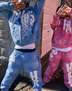 Custom Unisex Blue <b>Pink</b> <b>Tracksuit</b> Set Graphic Hoodie Jogger Pants Matching Two Piece Streetwear Sportswear Casual Wholesale - Product Image 4