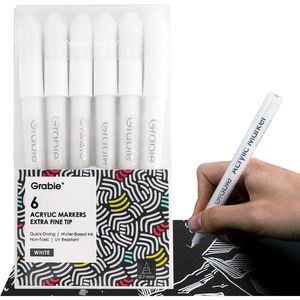 Set di 6 Pennarelli Acrilici Bianchi a Punta Extra Fine 0,7mm, Marcatori per Evidenziazione, 6 Penne Acriliche Bianche - Product Image 1