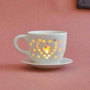 Sevgililer günü hediye porselen beyaz seramik çay kupa şeklinde uçucu yağ yakıcı balmumu eriyik isıtıcı kalp tasarım balmumu kokulu - Product Image 5