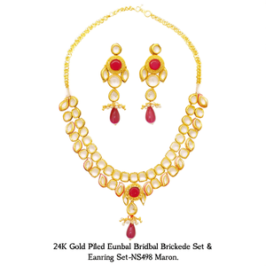 Juego de collar y aretes nupciales Kundan chapados en oro de 24 quilates - NS498 Marrón - Product Image 2