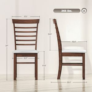 Set di 2 sedie da pranzo in legno marrone scuro e beige, stile rustico, sedie imbottite da cucina con struttura in legno di gomma - Product Image 3