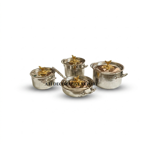 Designer Hammered Metal Casserole <b>Set</b> with Gold Finish Knobs Stainless Steel Induction Friendly for Kitchen Cooking Pan & <b>Pots</b> - Product Image 3