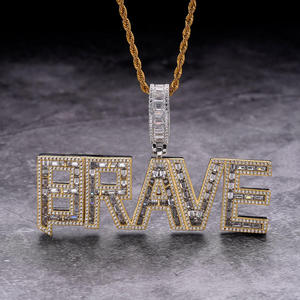 สร้อยคอจี้เพชร "BRAVE" สไตล์ฮิปฮอปสุดหรู ชุบทอง ประดับเพชรเลี้ยงในห้องปฏิบัติการ เครื่องประดับแฟชั่น - Product Image 1
