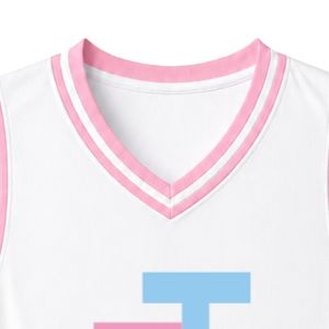เสื้อกล้ามบาสเก็ตบอลผู้หญิงปักโลโก้ JJ สีขาว คอวี แขนกุด แต่งขอบตัดสี สำหรับฝึกซ้อมเป็นทีม - Product Image 2