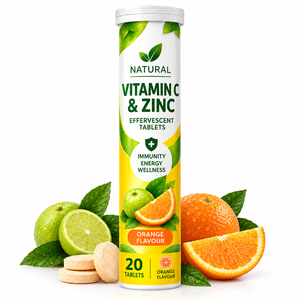 Comprimés de vitamine C et de zinc 100 % purs et naturels, complément alimentaire effervescent de qualité supérieure pour le bien-être quotidien et le soutien immunitaire - Product Image 1