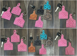 พวงกุญแจหนังวัวแท้ทำมือ ลวดลายสลักแบบตะวันตก ขายส่ง - Product Image 3