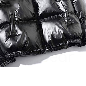 Veste matelassée à capuche unisexe noire, fermeture éclair, coupe-vent, vêtement d'hiver décontracté, rembourrage épais en polyester, couleur unie, coupe régulière - Product Image 4