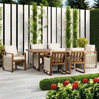 Ensemble de table à manger rectangulaire moderne pour l'extérieur avec 6 chaises de jardin en bois d'acacia, accoudoirs confortables pour hôtels et écoles