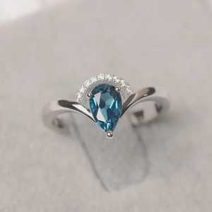 Moissanite Blue Topaz 2CT Pear Cut Diamond Signet <b>Ring</b> For Women's original 925 Silver Fine Bridal Proposal Gift For Lovers - Product Image 1